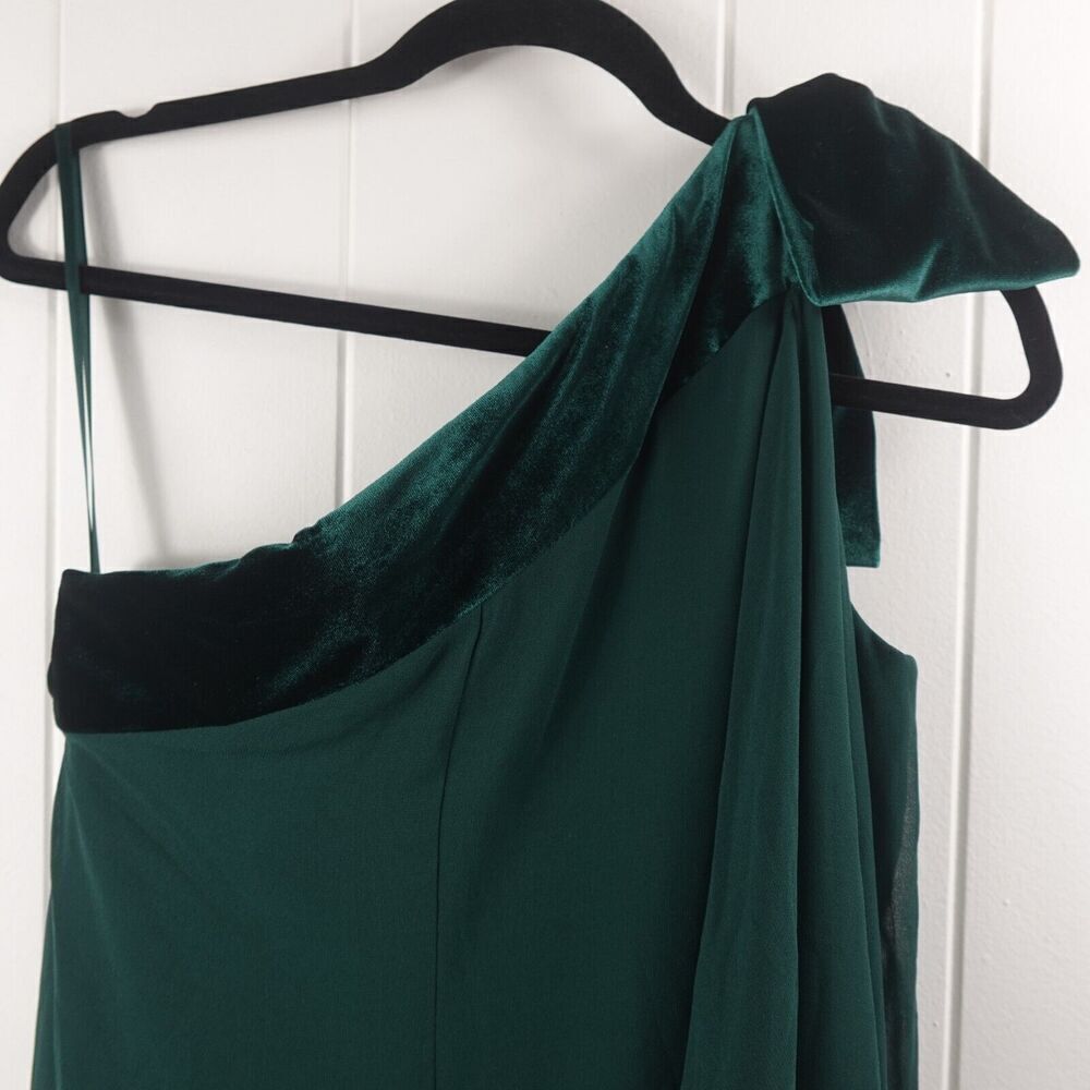 Ralph Lauren Womens Chiffon Velvet One-Shoulder Green Flowy Dress Size 8 - Picture 6 of 10